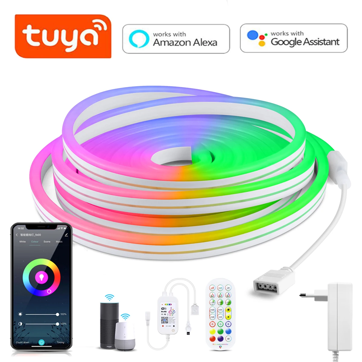 Rgb Ruban Led Néon, 10M Bande Led Ip65 Étanche 220V Tube Led Lumineuses