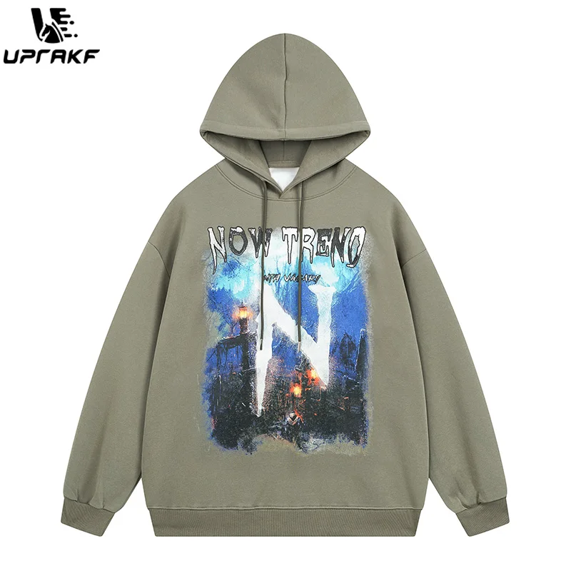 UPRAKF Retro Hoodie Streetwear High Quality Hip Hop Fashion Casual Tops Long Sleeve Pullovers American Style