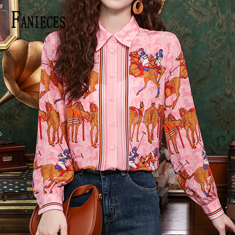 

FANIECES Baroque Print Luxury Women Shirt Spring Long Sleeve Lapel Slim Elegant Blouses OL blusas femininas elegante camisas