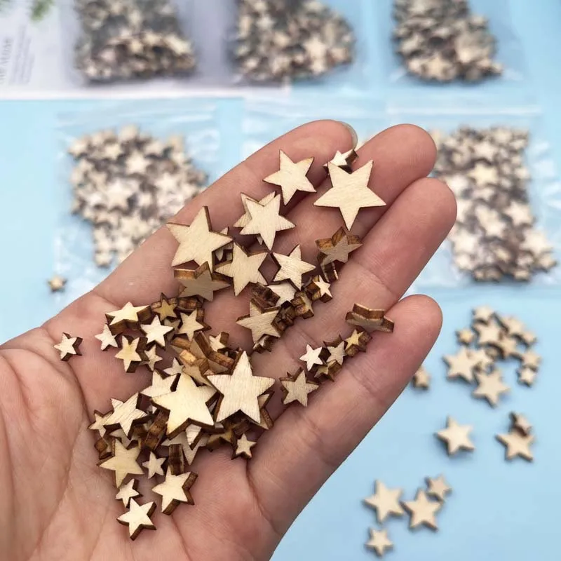 Adornos Estrella Madera 300pcs Estrellas De Madera, Mini Hueca Manualidades, Madera Estrellas Navidad