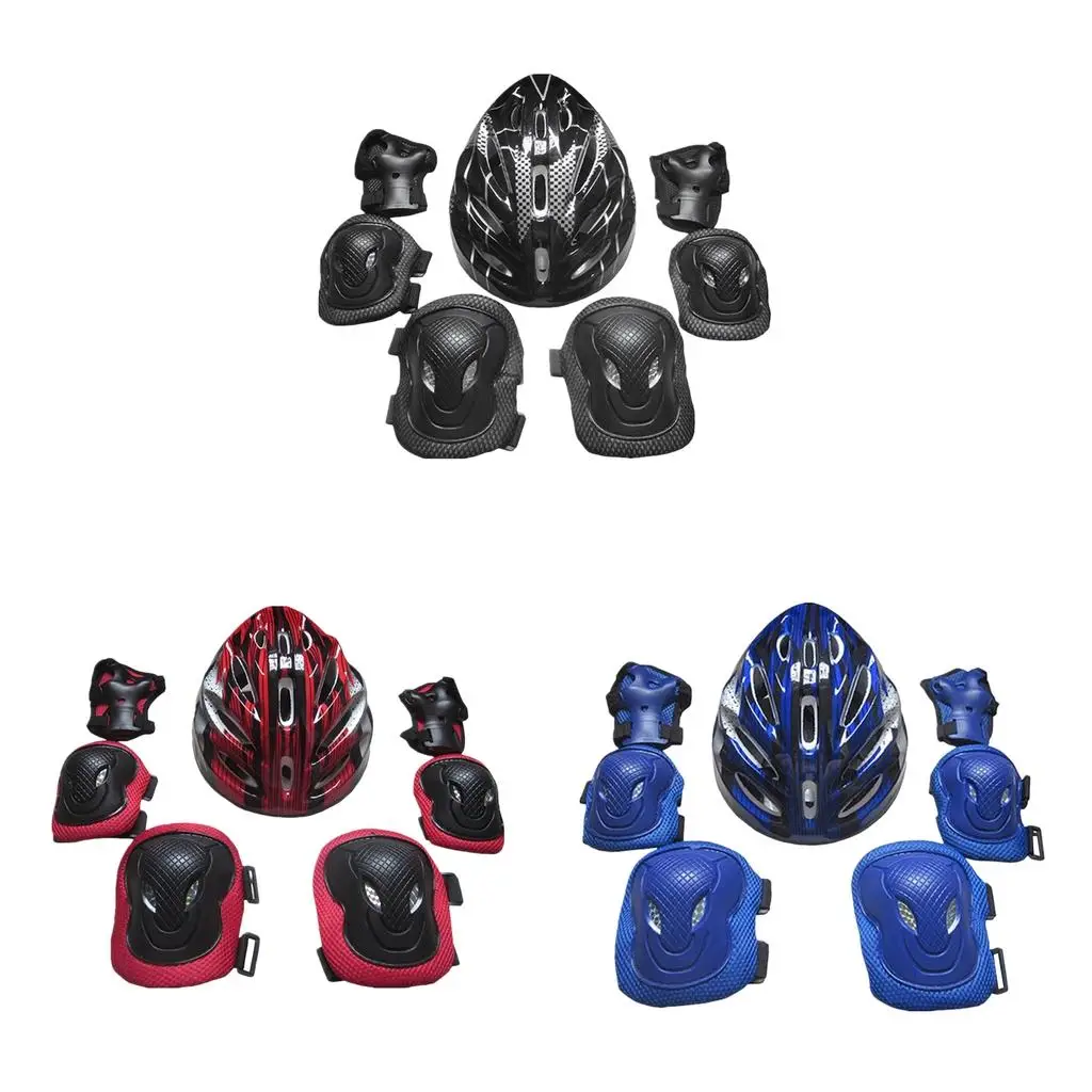 

7pcs/Set Skate Protective Gear Knee Pads Elbow Pads Hand Protection Skating Helmet for Adults Scooter Cycling