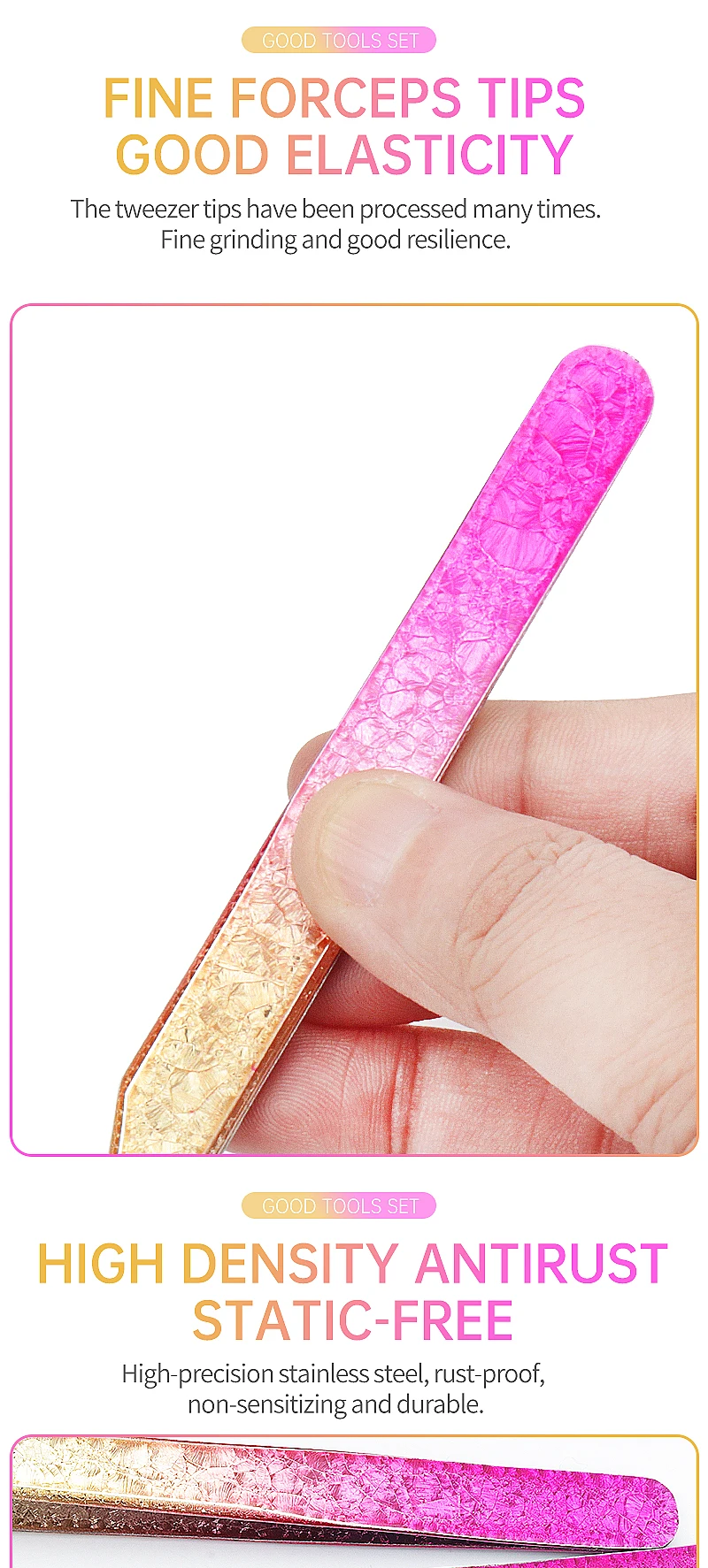1-teilige Augenbrauenpinzette für Wimpern, Künstler, Eisblume, antistatisch, Edelstahl, Wimpernverlängerung, Make-up-Pinzette – Detail 5