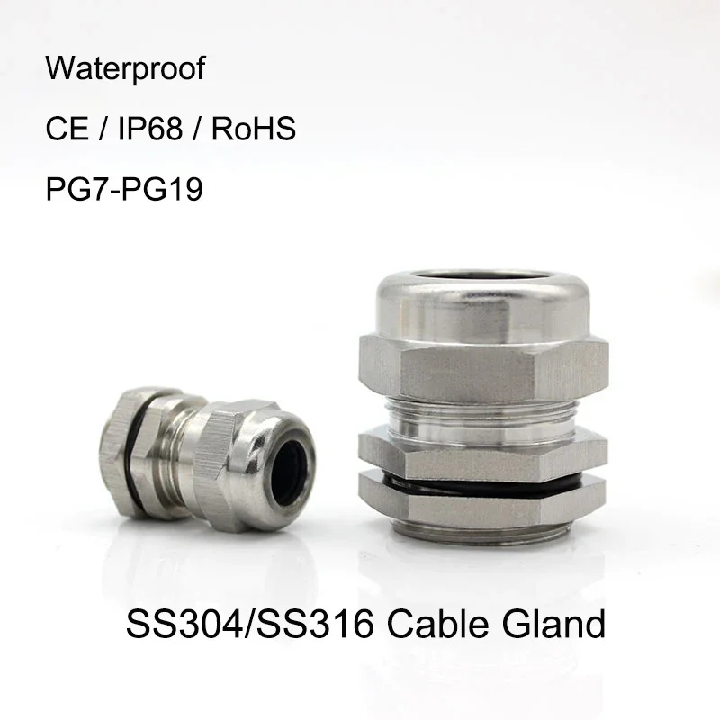 Stainless Steel Glands 304 Metal Waterproof Cable Glands M8 M10 M12 M16 M20 M22 M30 Thread Cord Grips Wire Fixing Seal Joint ﻿