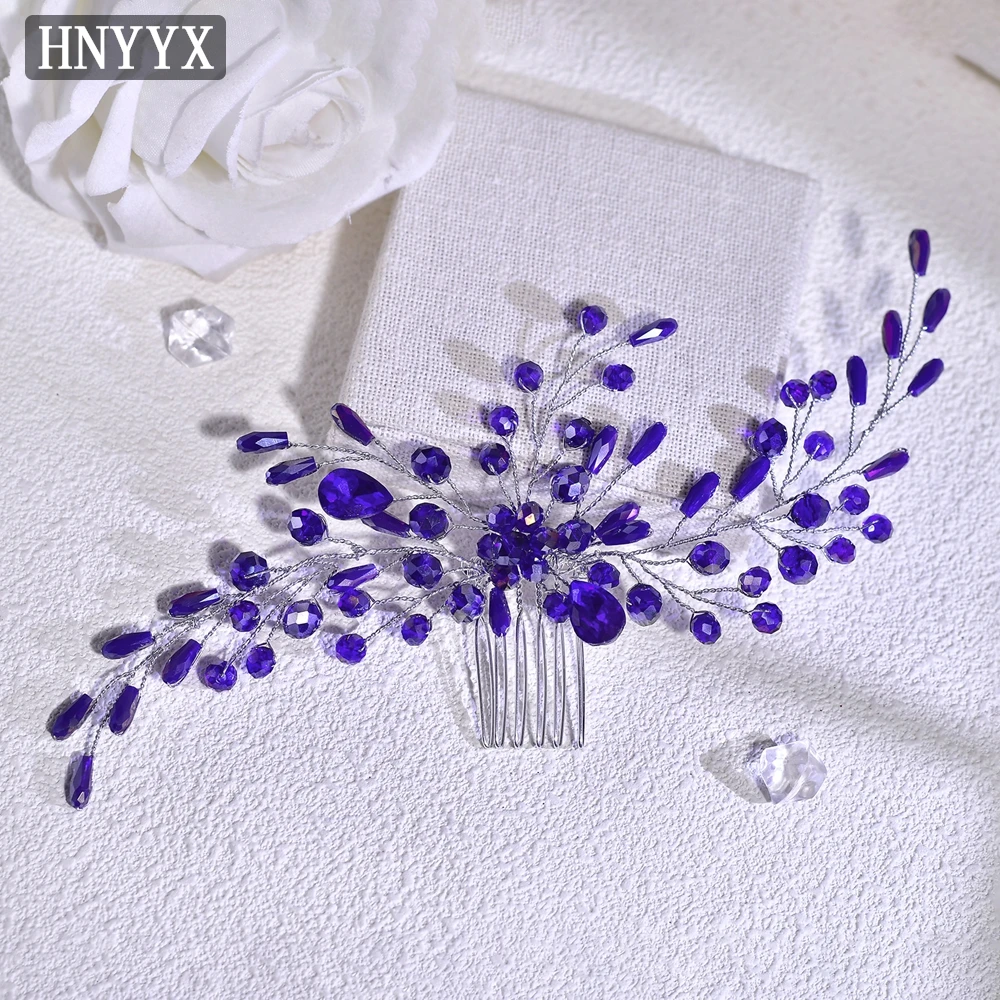 Bridal Wedding Hair Accessories Rhinestone Hair Comb Blue Crystal Hairpin Women's Bride Prom Jewelry Cilp A272 for HNYYX