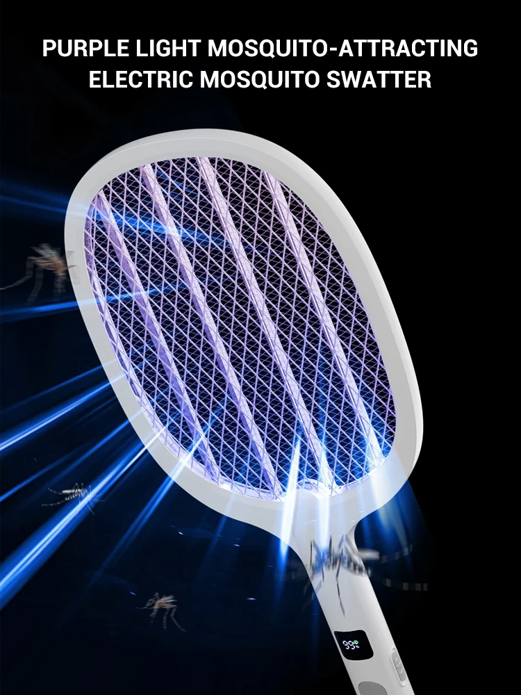 Electric Fly Swatter Handheld Fly Killer and Mosquito Trap Lamp Safe Rechargeable for Home Office Backyard Patio Camping