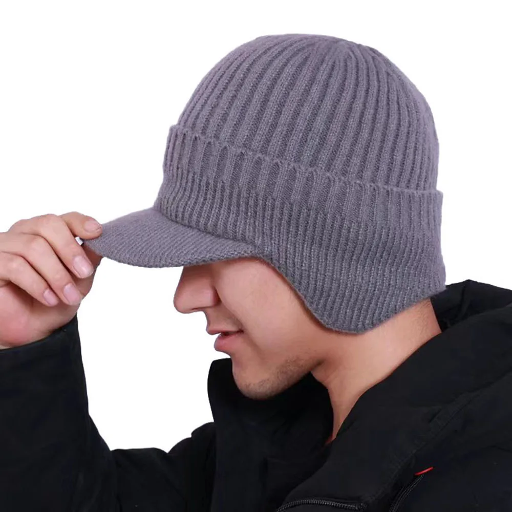 

2023 New Men Winter Knitted Hat Outdoor Cycling Ear Protection Warmth Peaked Cap Casual Fashion Sunhat Bomber Hats 56-61CM