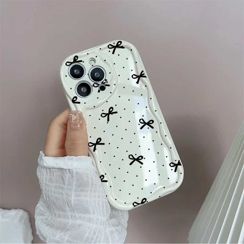 Cute Bow Wave Point Wavy Edge Phone Case Cover