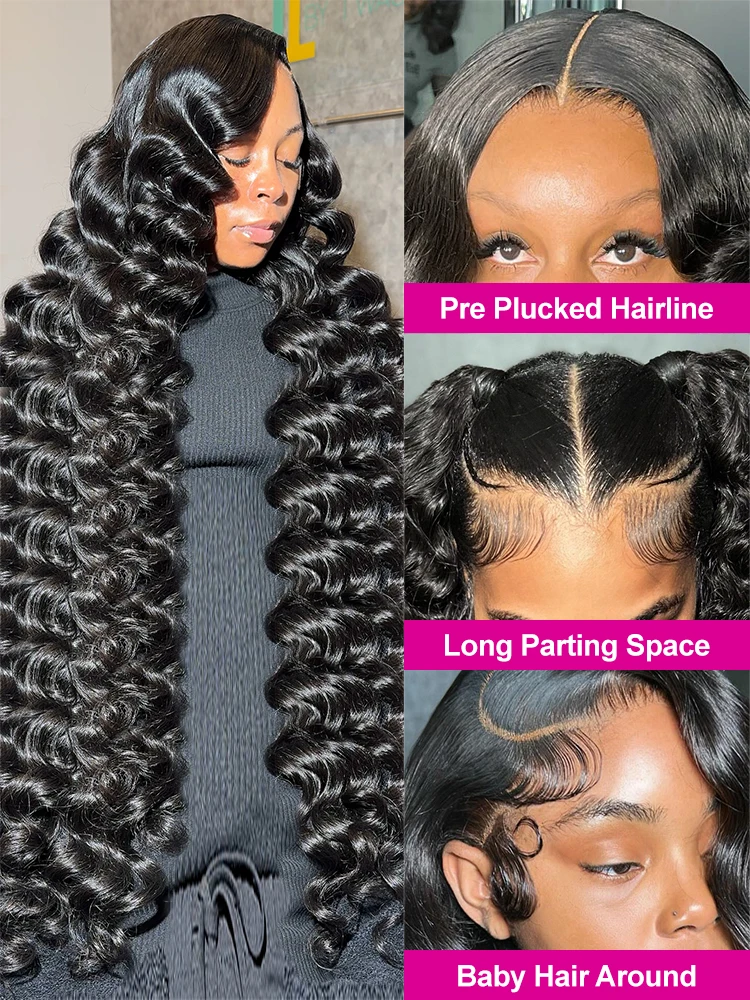 Human Hair Wig Loose Wave 13x6 HD Lace Frontal Wigs Loose Waves Brazilian Deep Wave Curly Wigs For Women