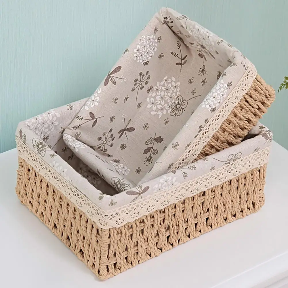 

Storage Basket Eco-friendly Wear Resistant Fabric Anti-deform Rattan Organizer Case Handmade Straw Snacks Fruit Debris For Home