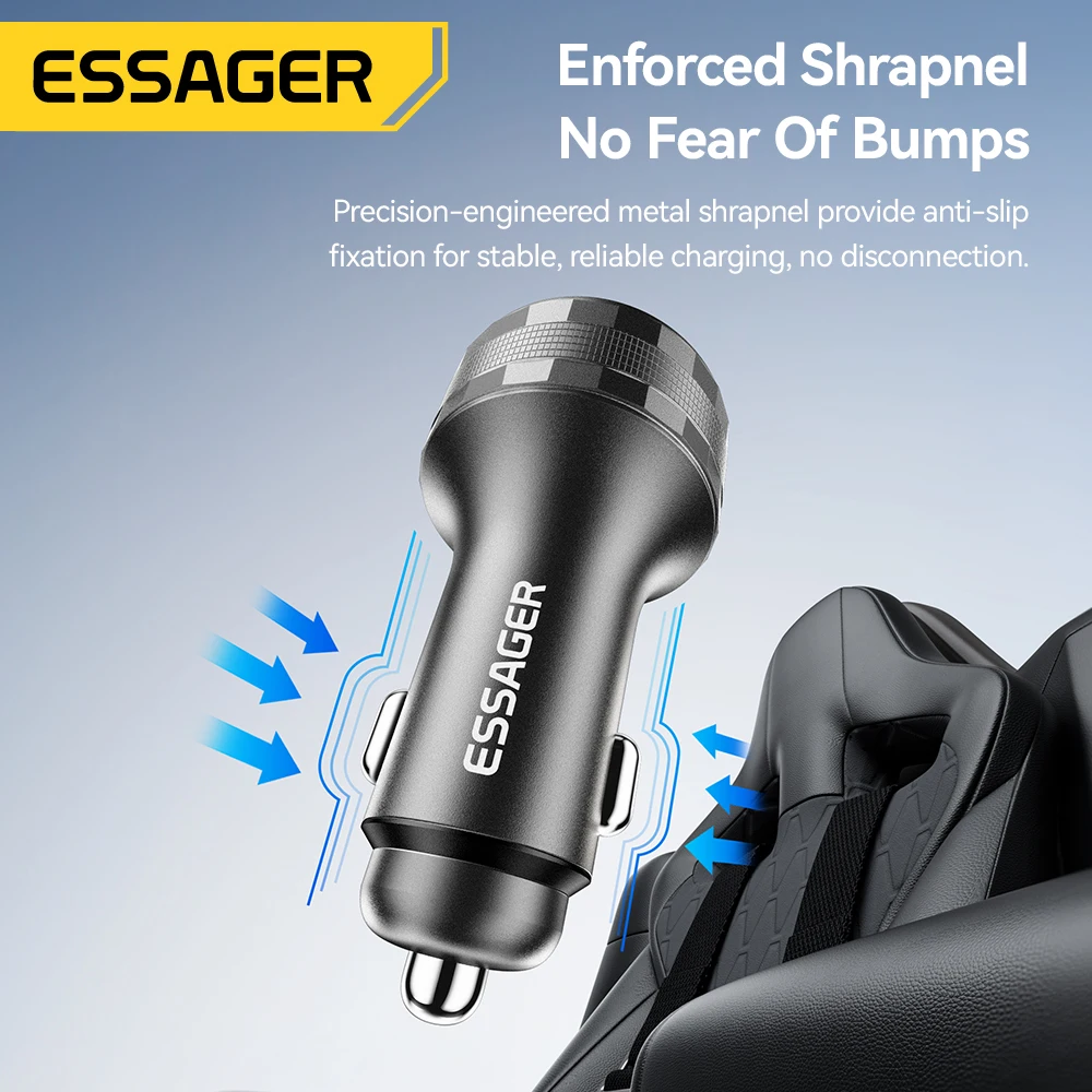 Essager 108W 3Ports USB Car Charger Digital Dispaly PD3.0 Fast Charging Quick Charge 3.0 Adapter for iPhone 16 15 Xiaomi Samsung