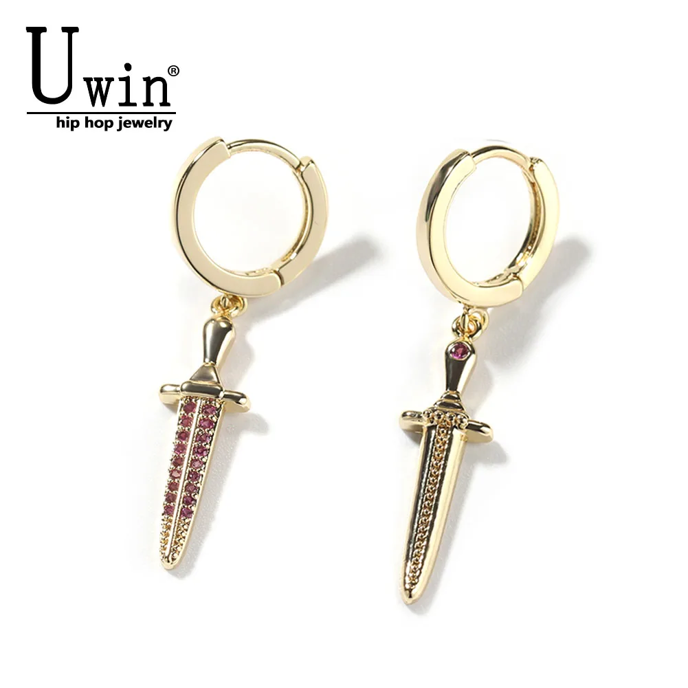 

Uwin Double-sided Sword Earrings With CZ Stone Exquisite Ear Studs Exquisite Screw Back Fashion Jewelry