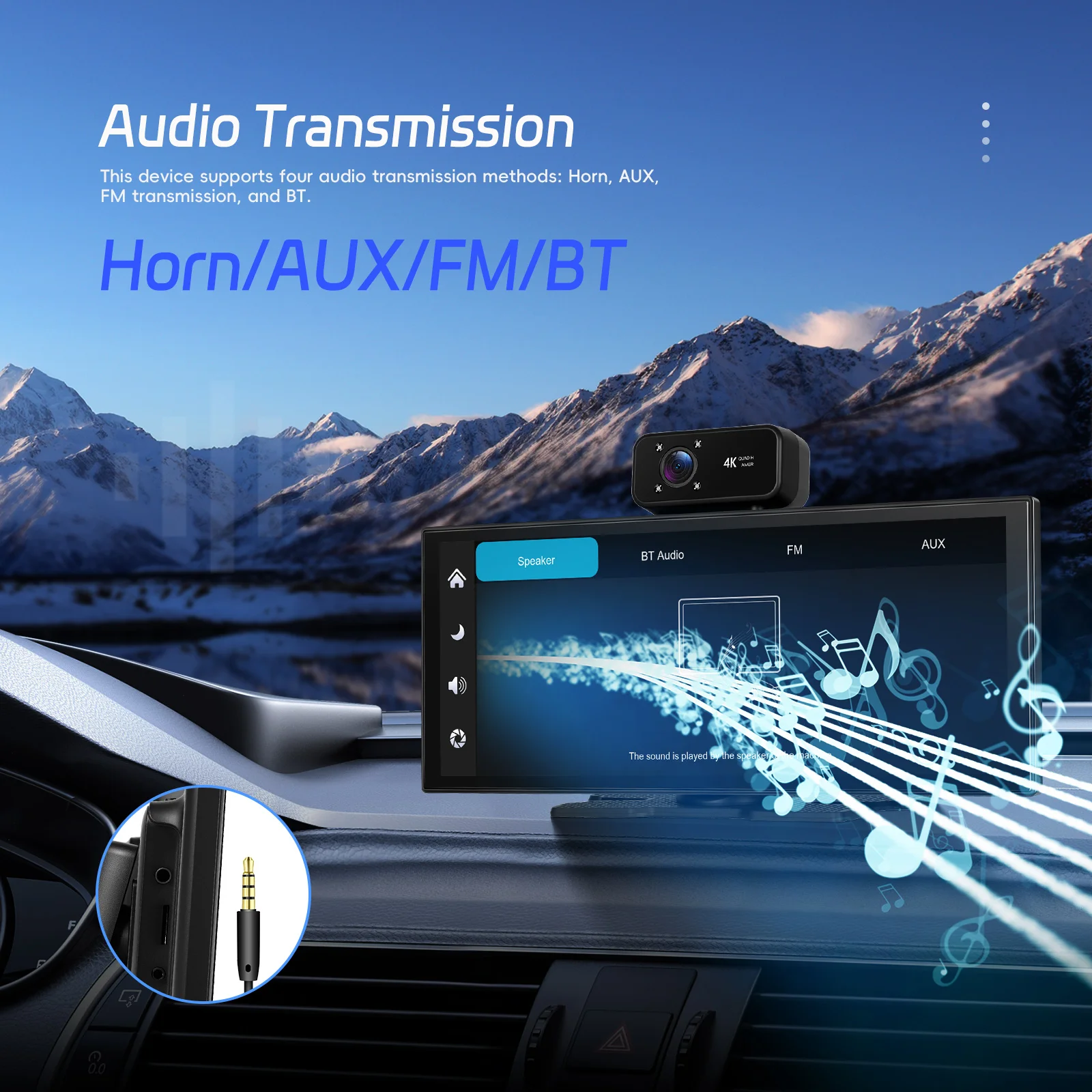 Podofo 10,25'' Auto-Multimediaplayer CarPlay Android Auto WIFI Airplay GPS Auto-Monitor 4K Frontkamera DVR 4K für Autos und LKWs – Detail 7