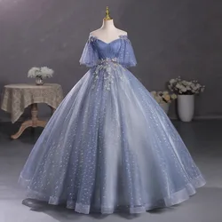 DSP A Line V Neck Tulle Quinceanera Dresses 2024 with Appliques Princess Sweet 15 Years Girl Birthday Party Dresses Prom Gown