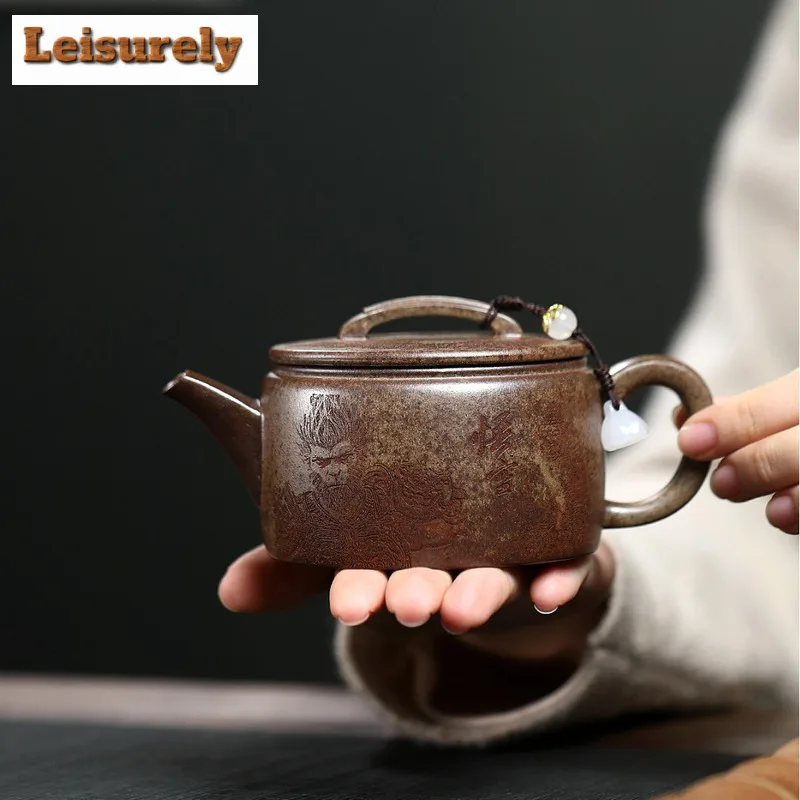 230ml Creative Yixing Purple Clay Teapots Handmade Large Caliber Pot Raw Ore Temperature Firewood Mud Kettle Zisha Tea Set Craft