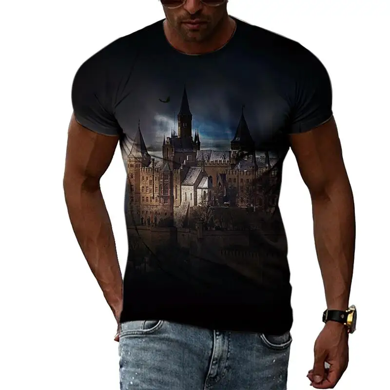 

Summer Leisure Nature Light Pattern Men's T-shirt Hip Hop 3D Print Personality Rod Neck Short Sleeve Tops Fashion Clothes