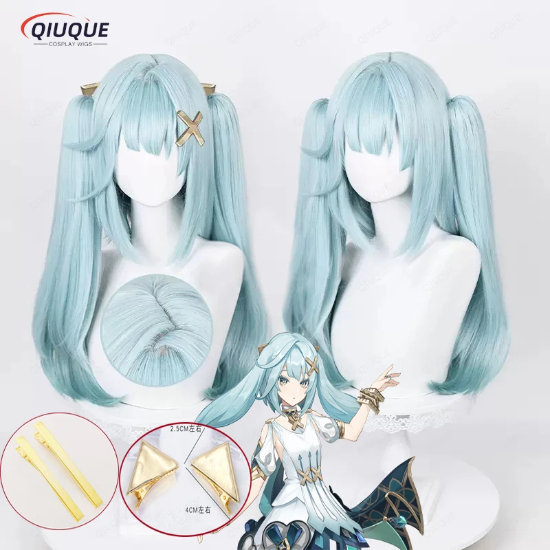 

Game Impact Faruzan Cosplay Wig Long Double Ponytails Blue Heat Resistant Synthetic Hair Party Wigs + Wig Cap