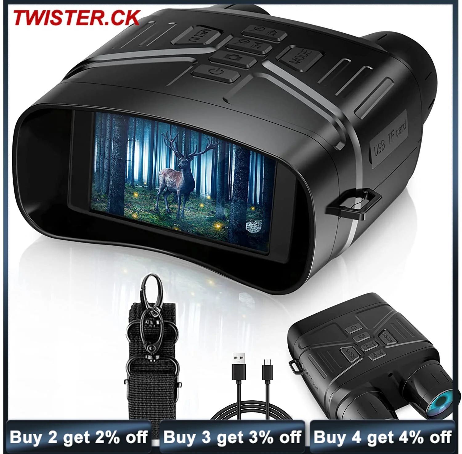 

Nv4000 4k Night Vision Binocular 3 Inch Large Screen 5X Digital Zoom Infrared Night Vision Goggles