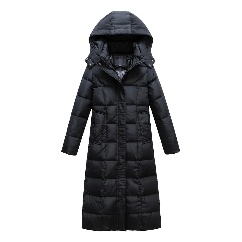 2023 New Women Down Jacket Winter Coat Female Extra Long Knee Length Parkas Thicken Detachable Cap Outwear Slim Overcoat