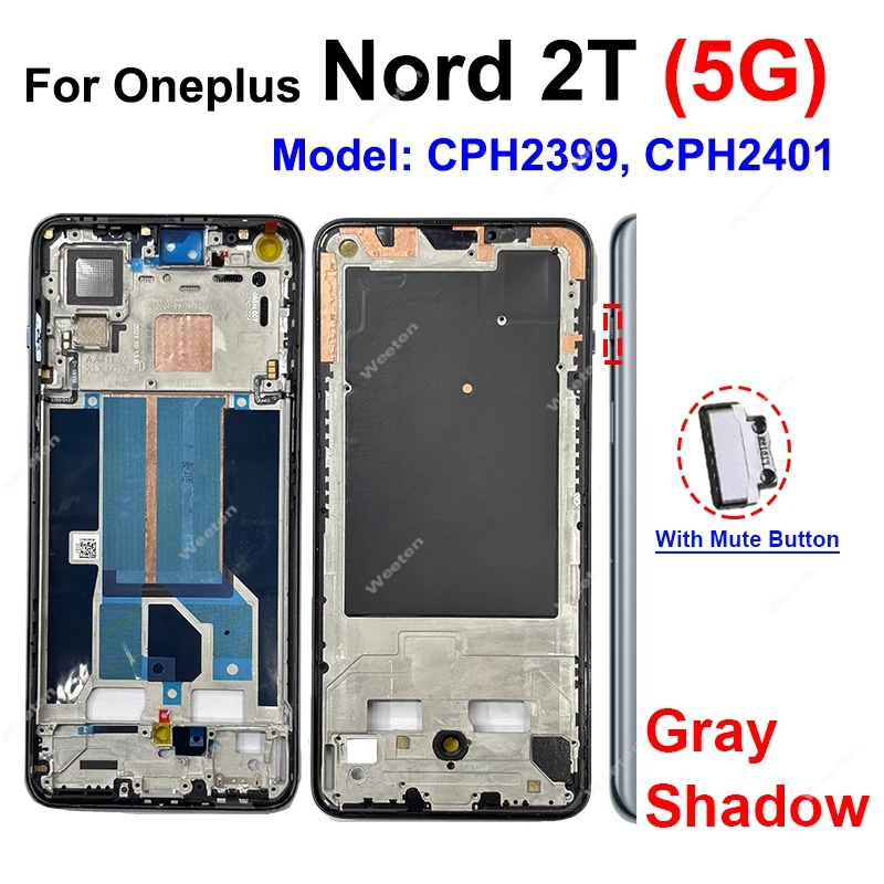OnePlus Nord 2 2T 5G 중간 하우징 프레임 커버 베젤 LCD 전면 프레임 하우징 플레이트 전원 볼륨 음소거 버튼 수리용
