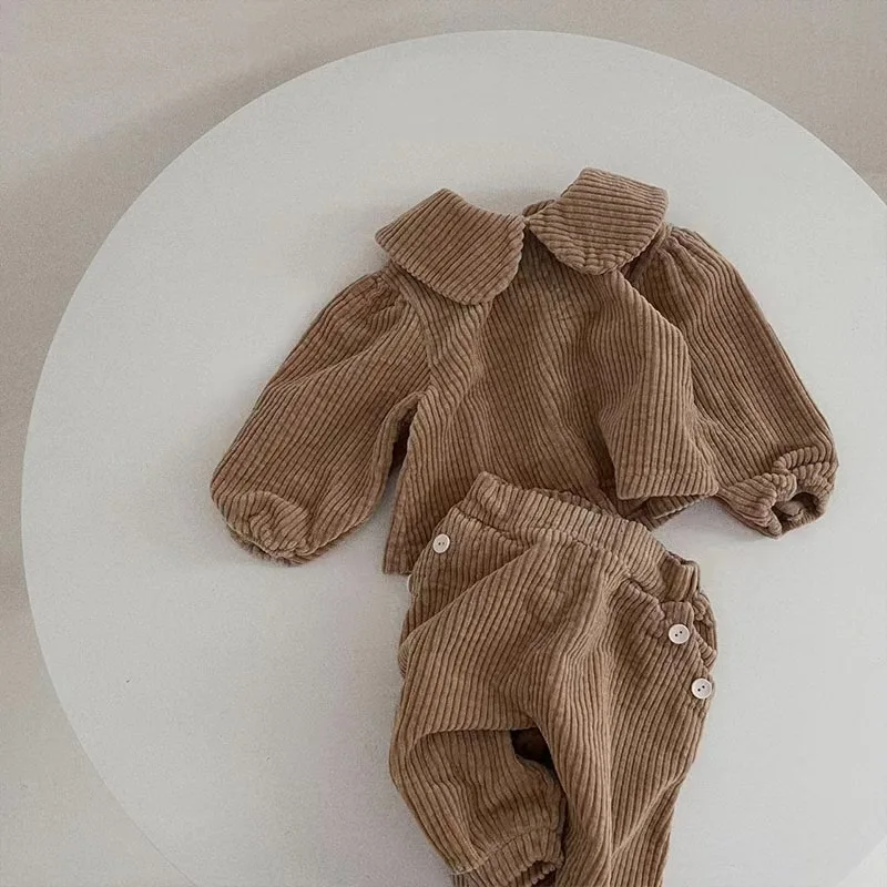 

Children Clothing Sets 2023 Spring and Autumn New Fashion Baby Soft Corduroy Loose Style Doll Collar Top and Pants