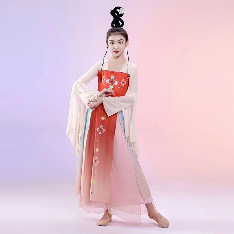 

Children's classical dance dress girls long sleeve Han Tang Chinese style umbrella dance folk dance costume