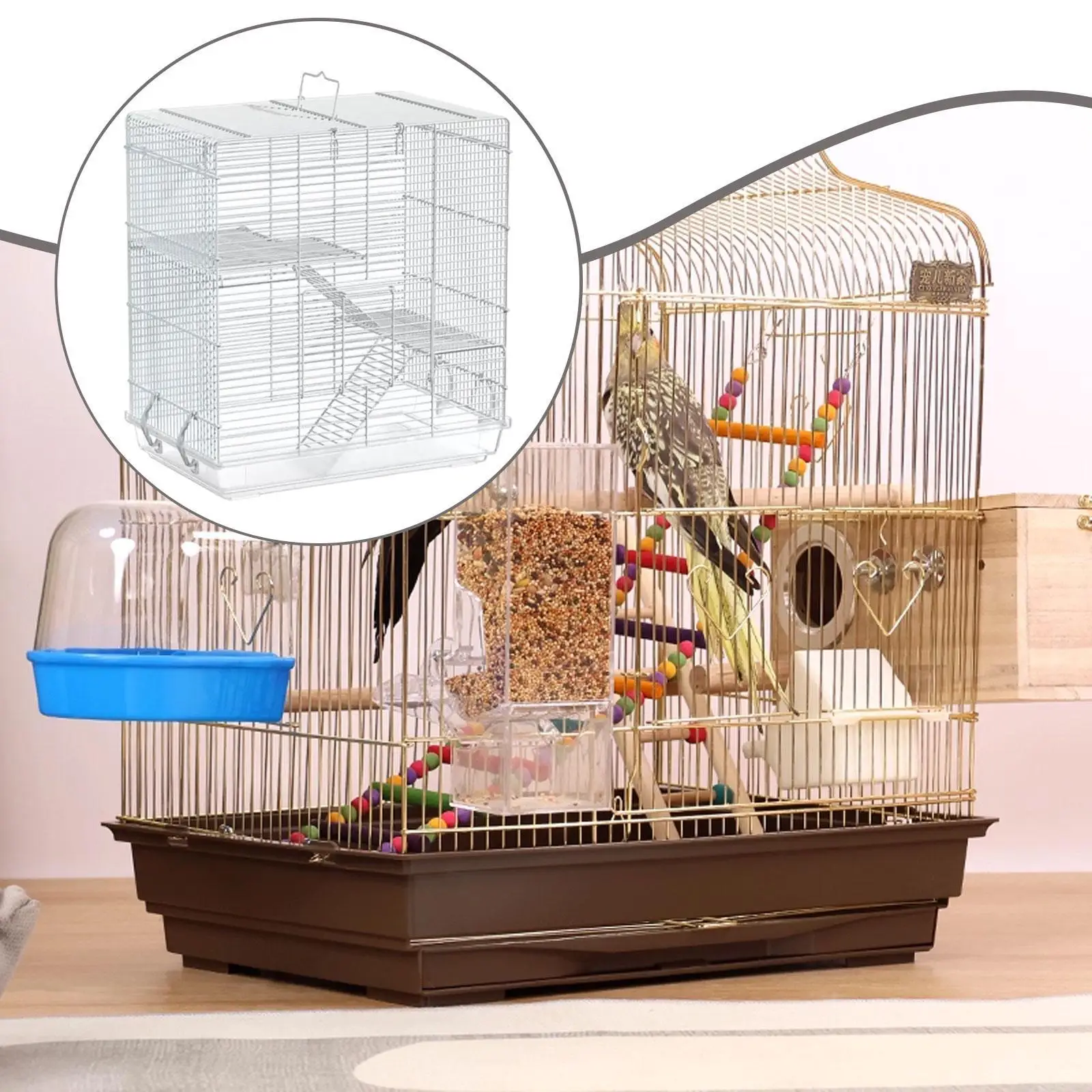 Bird Cage with Removable Bottom Tray Pet Supplies Decor with Handle Parrot Cage