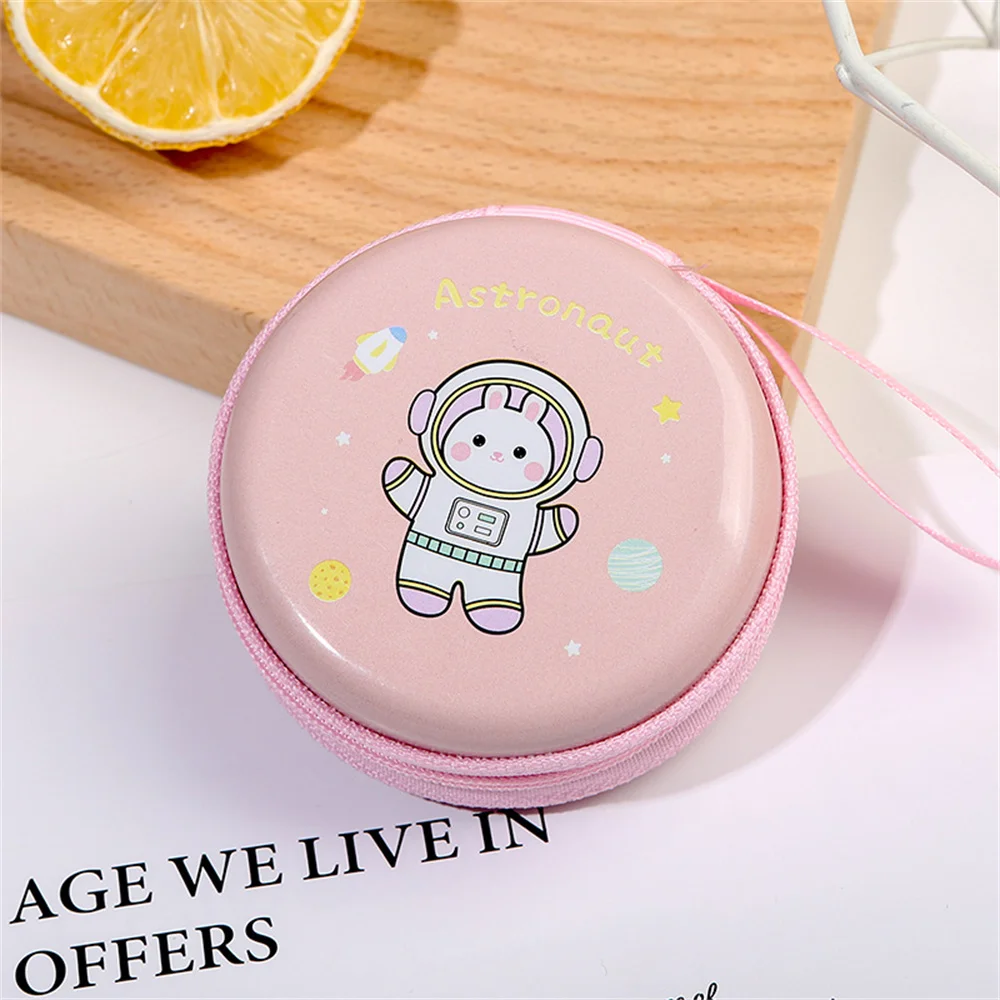 Round Cartoon Tinplate Box Coin Purse Mini Wallet Change Bag Portable Headphone Bag Handheld Double Zipper Key Bags