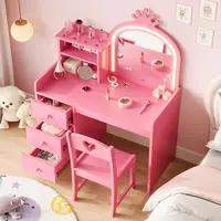 Kids Vanity with Lights, 2 in 1 Princess Makeup Vanity Desk & Chair Set, Toddler Vanity Table with Open Bookshelf for Girls 5