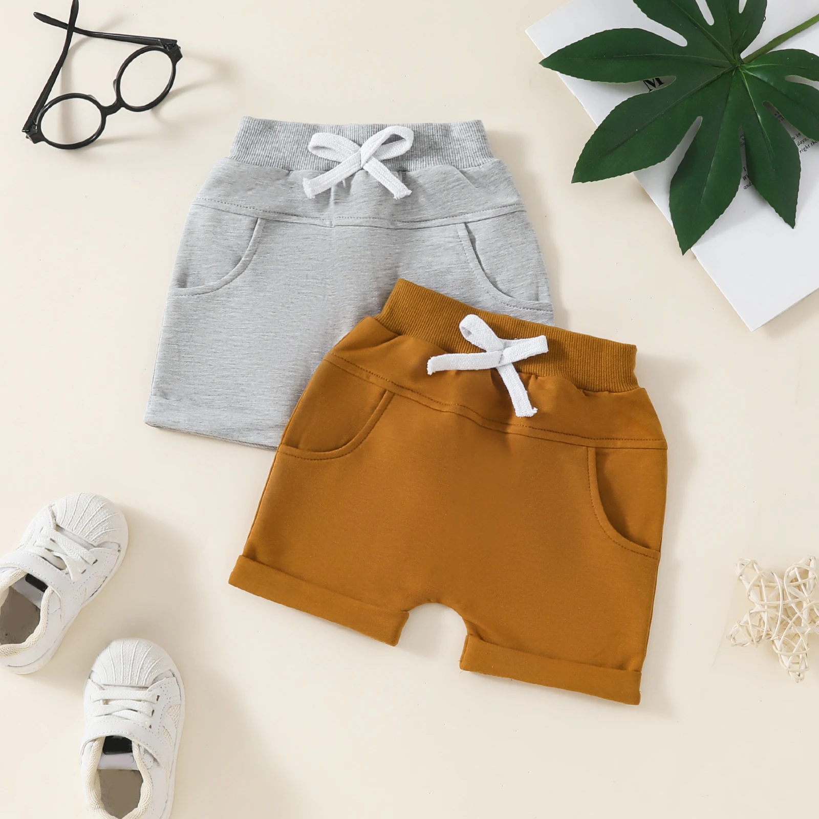 Kids Toddler Boy 2 Pack Shorts Set Casual Solid Loose Drawstring Shorts with Pockets Boys Sweatpants Athletic Sport Pants