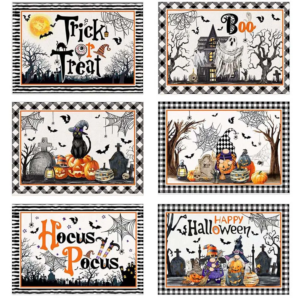 

30x45cm Halloween Pumpkin Cat Table Mat Kitchen Dining Table Tee Mats Decor Linen Placemat Decor Festival Party Table Napkin