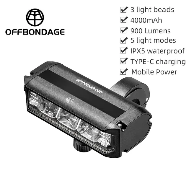 Offbondage Bicycle Light Front 900lumen Bike Light 2000mah Waterproof