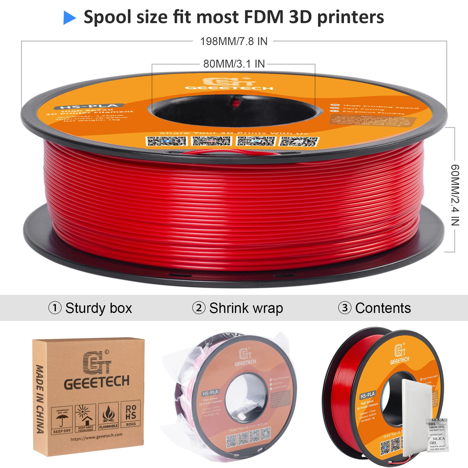 GEEETECH High Speed PLA 3d priner Filament 1kg 1.75mm, Better fluidity, faster curing & printing speed, higher printing quality
