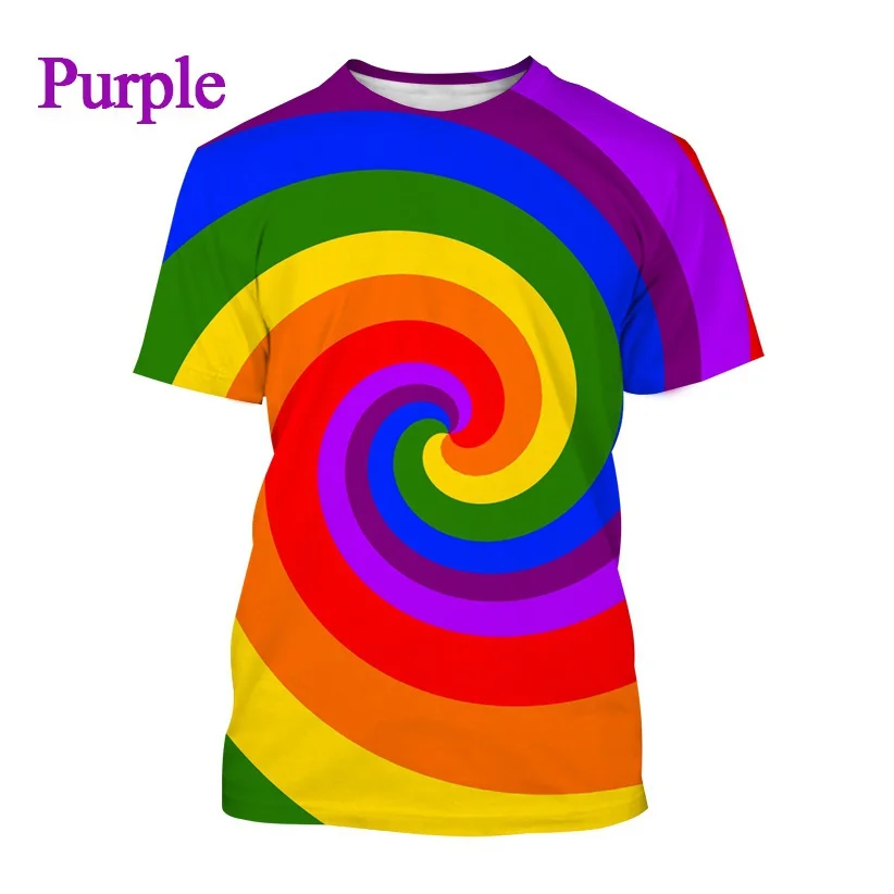 

2022 New Fashion Rainbow 3D Printed T-shirt Summer Fashion Personality Hip-hop Casual Round Neck Short Sleeve Top