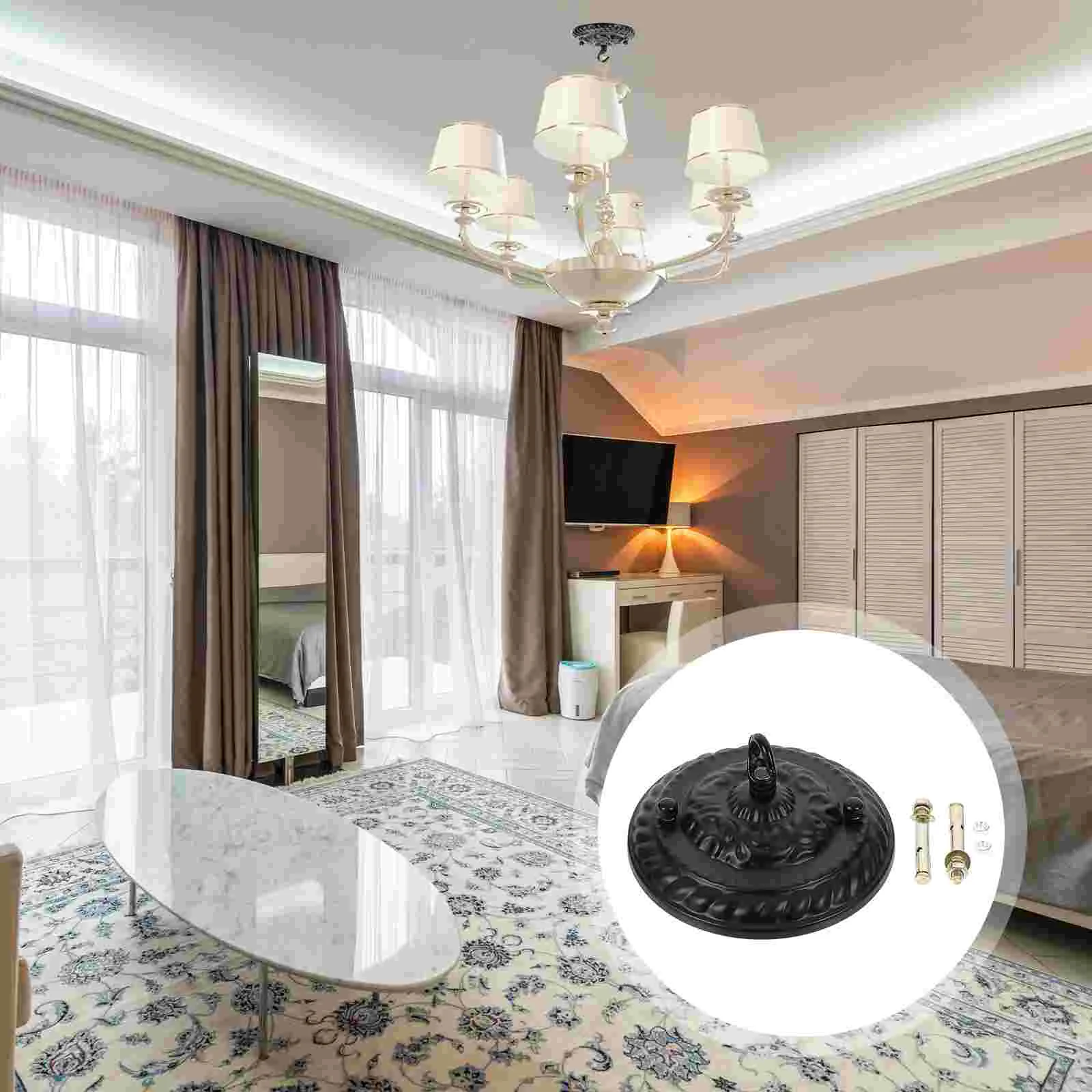 

Round Canopy Chandelier Shade Hook Circle Batteries Embossed Pattern Ceiling Light Plate