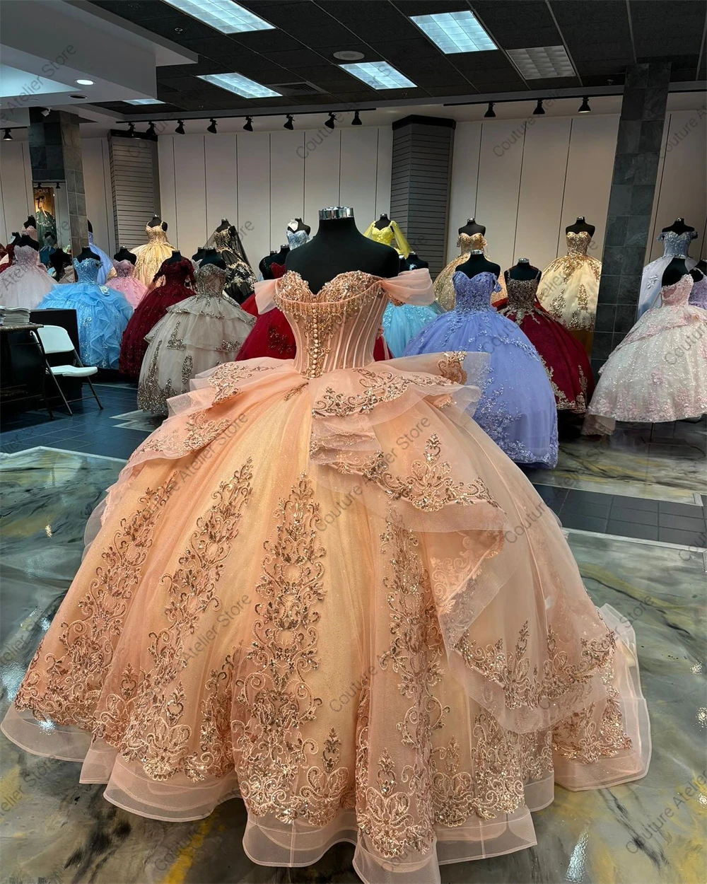 Blush Pink Ruffel Quinceanera Dresses Ball Gown Off Shoulder Birthday Sweet 15 16 Dress vestido de quincea&ntilde;era Customized