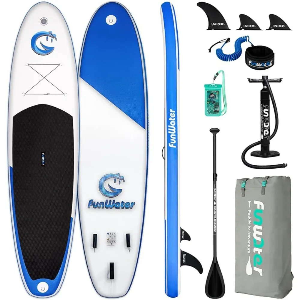 FunWater Stand Up Paddle Board Ultra-Light Inflatable Paddleboard with ISUP Accessories,Three Fins,Adjustable Paddle, Pump,