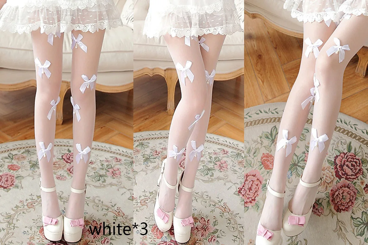 

NEW 1/3PCS Fashion Bows Pantyhose Tights For Women Ultra Sheer Panty Hose with beads ribbon Bows