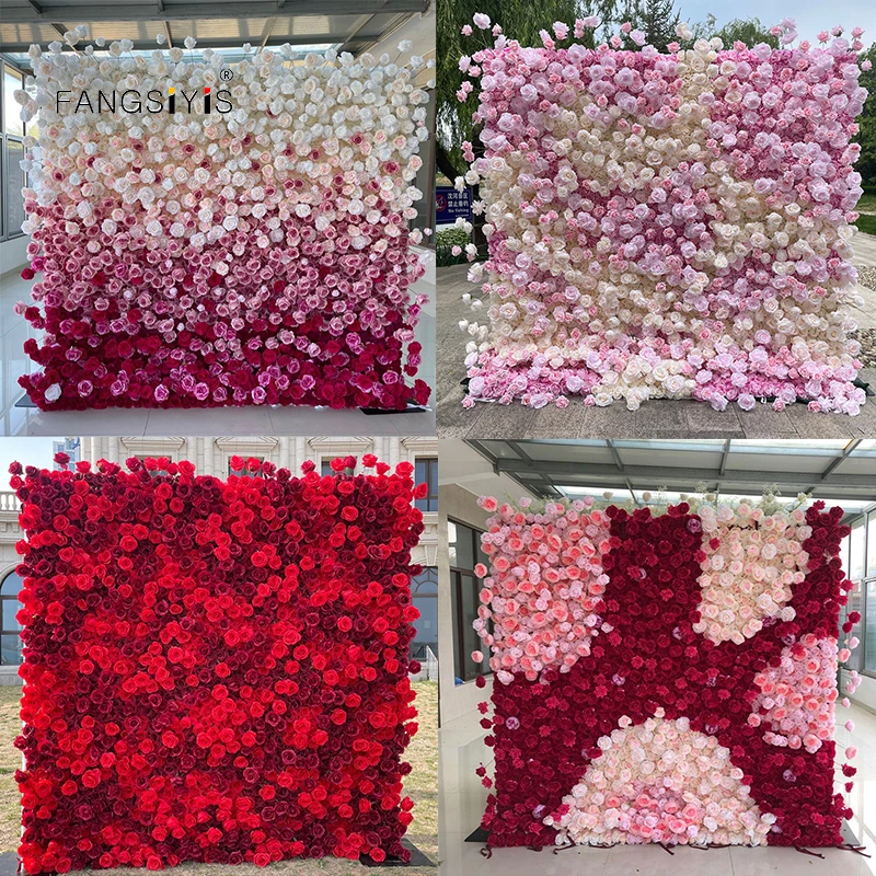 5DWhiteRosePeonyHydrangeaClothRollUpFlowerWallFabricHanging
