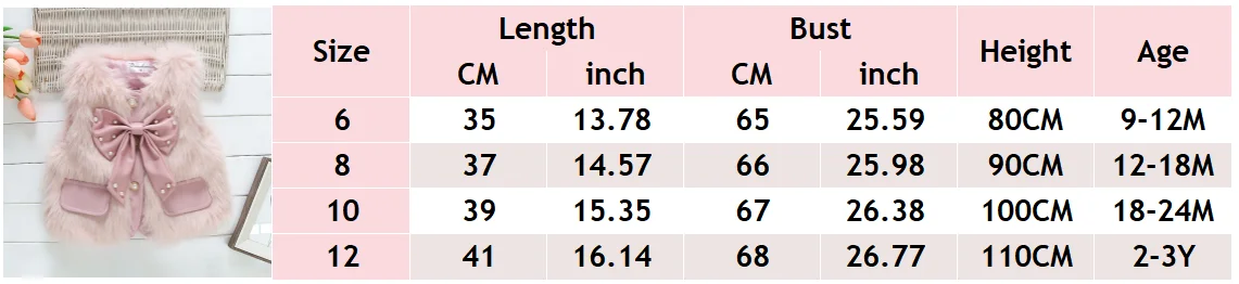 Baby Girl'S Autumn And Winter New Warm Jacket Sleeveless Nail Bead Large Bow Furry Vest Suitable For 0-3 Years Old
