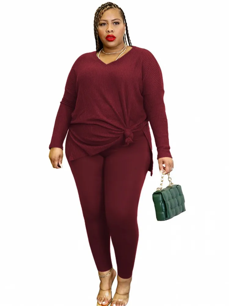 

V-neck Two-piece Set Women Fall Outfit Solid Color Long Sleeve Loose Tops And Pants Casual Suit Lady Matching Set Street Fashion