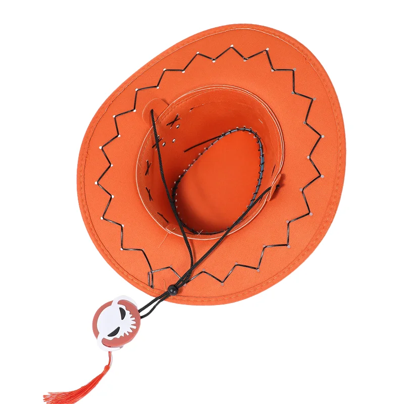 Cosplay Hat Anime Luffy Cosplay Cowboy Cap for Kids Adult Halloween Cartoon Luffy Pirates Hats Accessories Summer Orange Deerskin Velvet Hat
