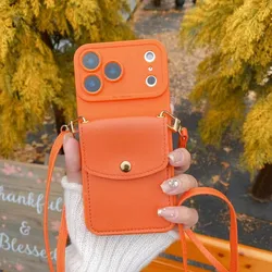 Vibrant Orange Crossbody Lanyard Phone Case with Necklace Strap - iPhone 16