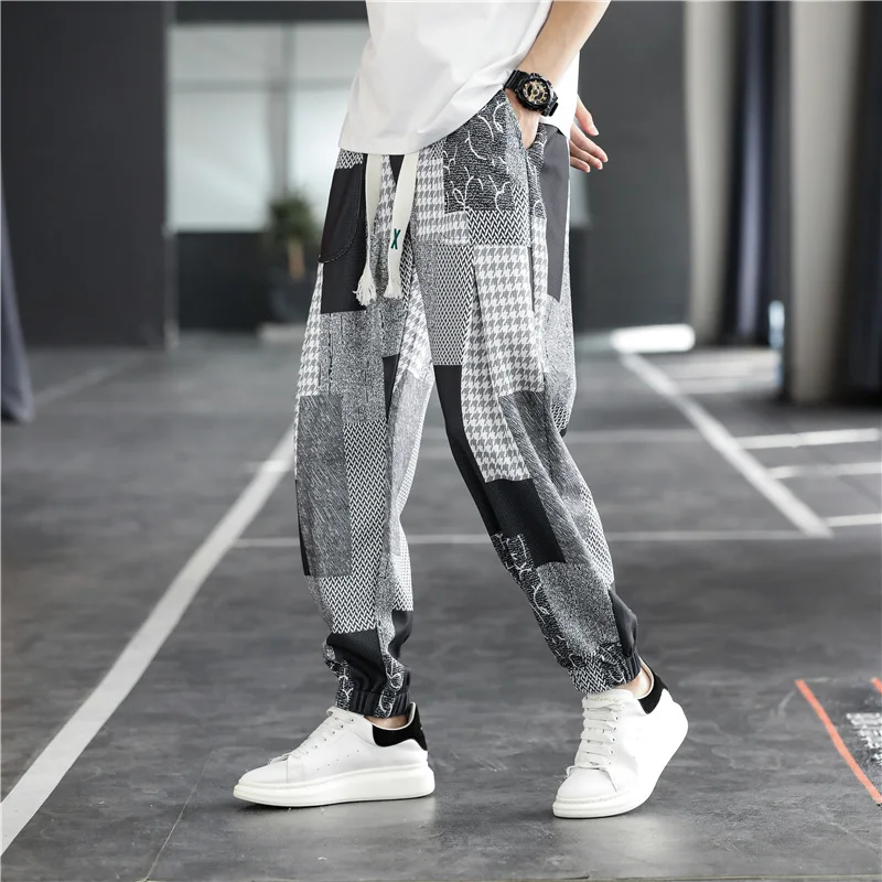 Men Summer Sports Pant For Men High Street Casual Pants Fashion Plaid Trouser Outside Loose Oversize Jogging Pants Harajuku