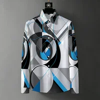 Chemise à manches longues pour homme, style européen et américain, luxe léger, imprimé géométrique, décontractée, pour le travail et les déplacements. 6