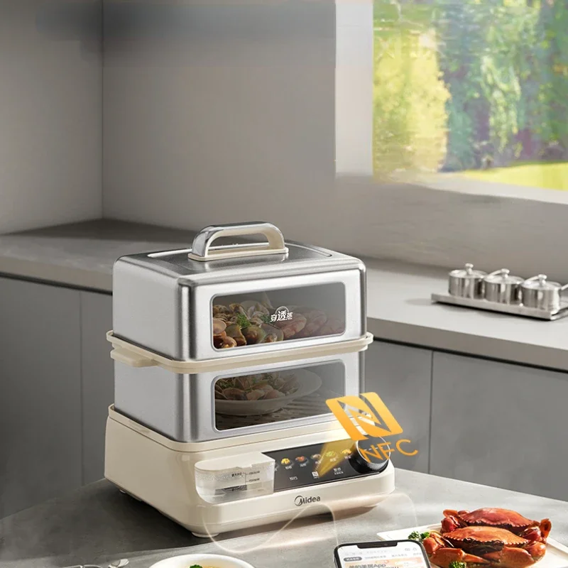 Electric Steamer Multi-Functional Household Visual Steam Box Stainless Steel Multi-Layer Large Capacity Steam Pot Steamer Cooker