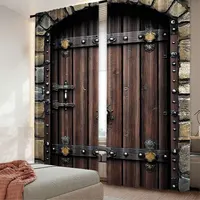 2Pcs Rustic Curtains Wooden Door Historical Vintage Exterior Medieval Structure Suitable For Bedroom Bathroom Living Room Dining 1
