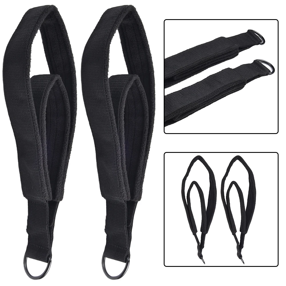 2pcs Double Loop Pilates Circle Foot Straps Black Foot Reformer Fitness Equipment Straps Pilates Double Loop With D-rings