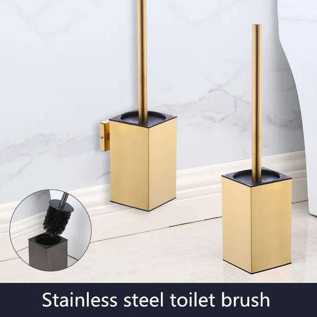 ที่ใส่แปรงห้องน้ําติดผนังห้องน้ําแปรงทําความสะอาดแปรงห้องน้ําสําหรับทําความสะอาดพื้นที่จัดเก็บสแตนเลสสีดําทอง 1