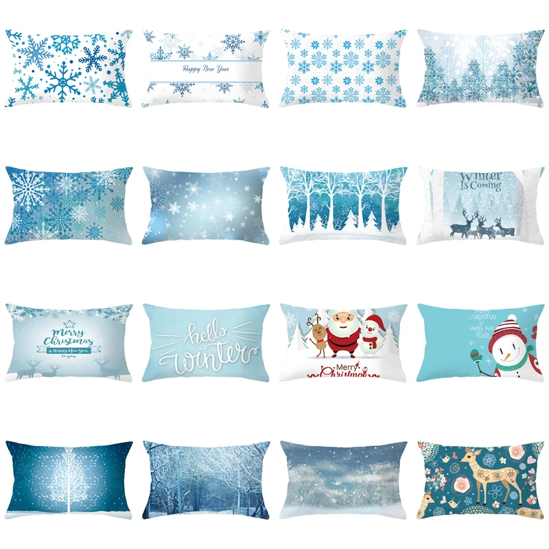 

Merry Christmas Waist Cushion Cover Home Decor Polyester Pillow Case 30x50cm Resuable Throw Pillow Cover Fundas Para Cojines
