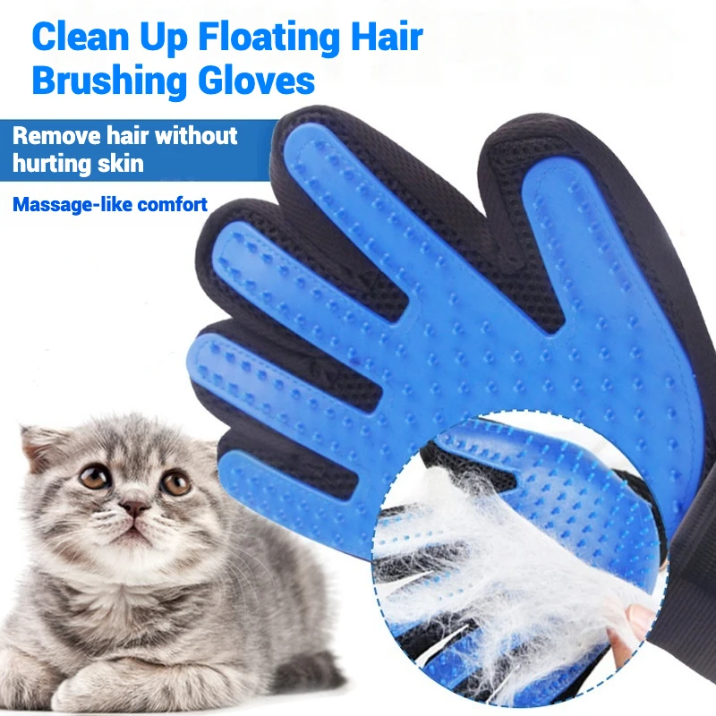 Cat Grooming Gloves Rubber with Adjustable Wrist Strap Five Finger Design for Loose Fur Removal Cat And Dog Bathing Supplies